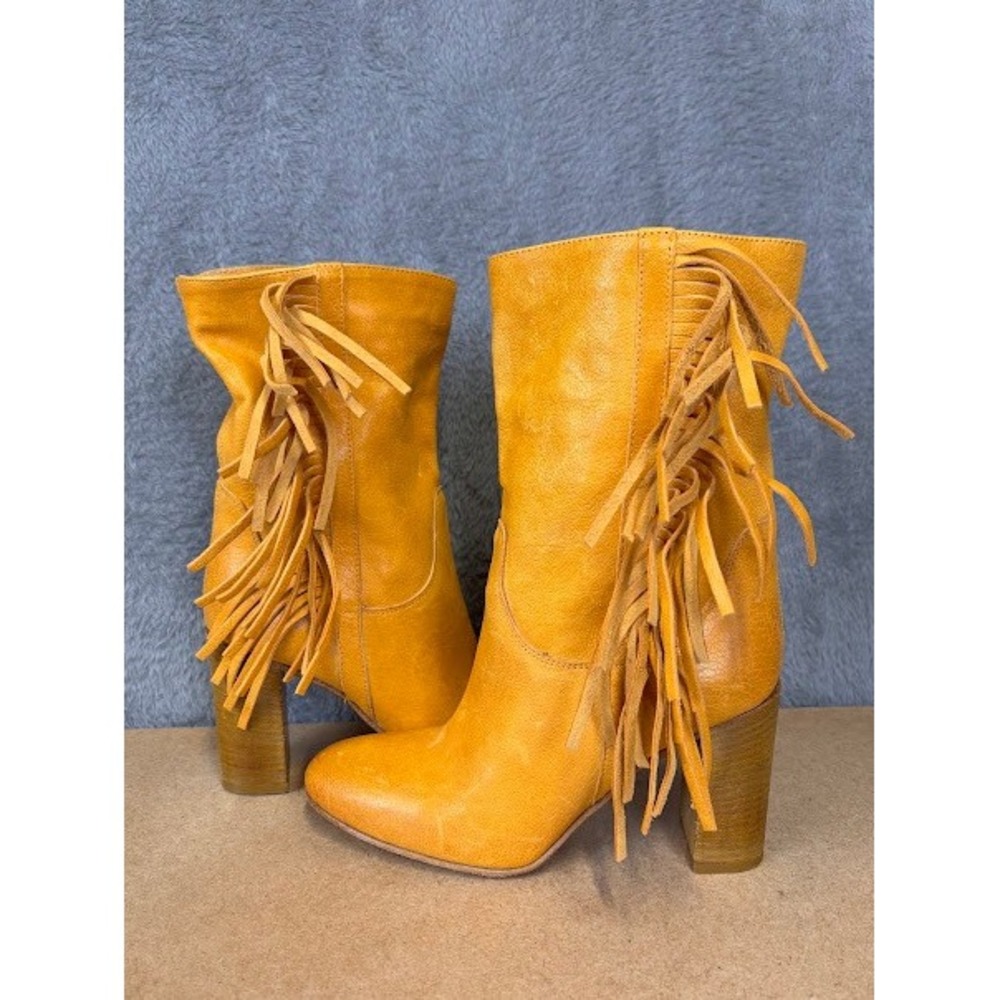 FREE PEOPLE Wild Rose Slouch Mustard Yellow leather Boots size 37 - Picture 3 of 9